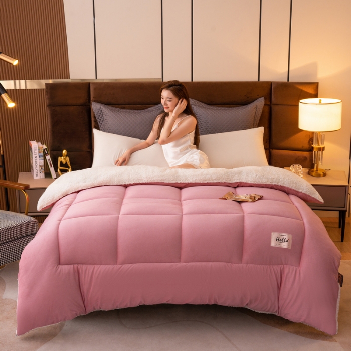 91家纺网 家纺一手货源 找家纺 梦恬佳 2022新款牛奶绒羊羔绒冬被被子被芯 豆沙粉