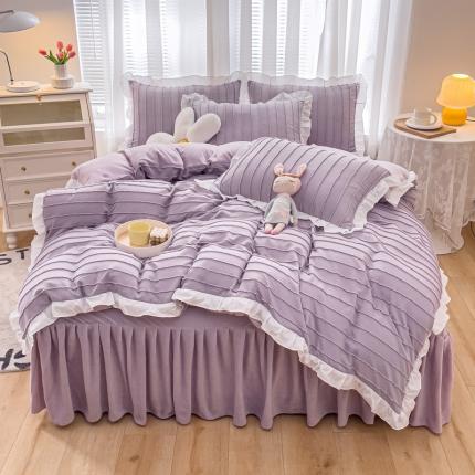 91家纺网 家纺一手货源 找家纺 绒兔兔 2022新款立体剪花牛奶绒四件套 华丽紫