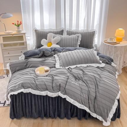 91家纺网 家纺一手货源 找家纺 绒兔兔 2022新款立体剪花牛奶绒四件套 温柔灰