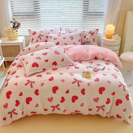 91家纺网 家纺一手货源 找家纺 兄弟坊 2022新款牛奶绒印花四件套-蝴蝶结