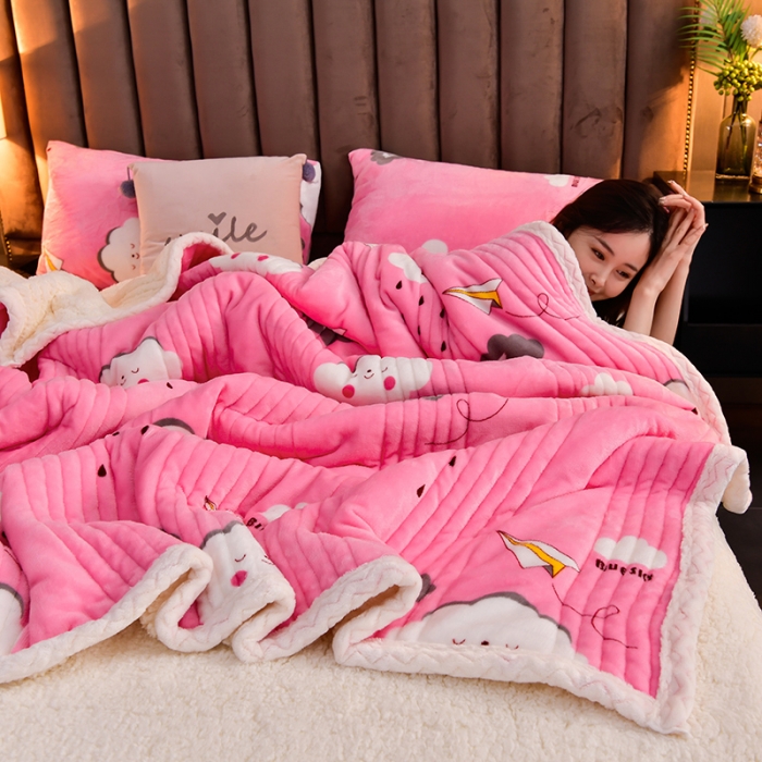 91家纺网 家纺一手货源 找家纺 圣楚 2024双面绒羊羔绒牛奶绒毛毯多功能午睡毯盖毯直播 甜美约定