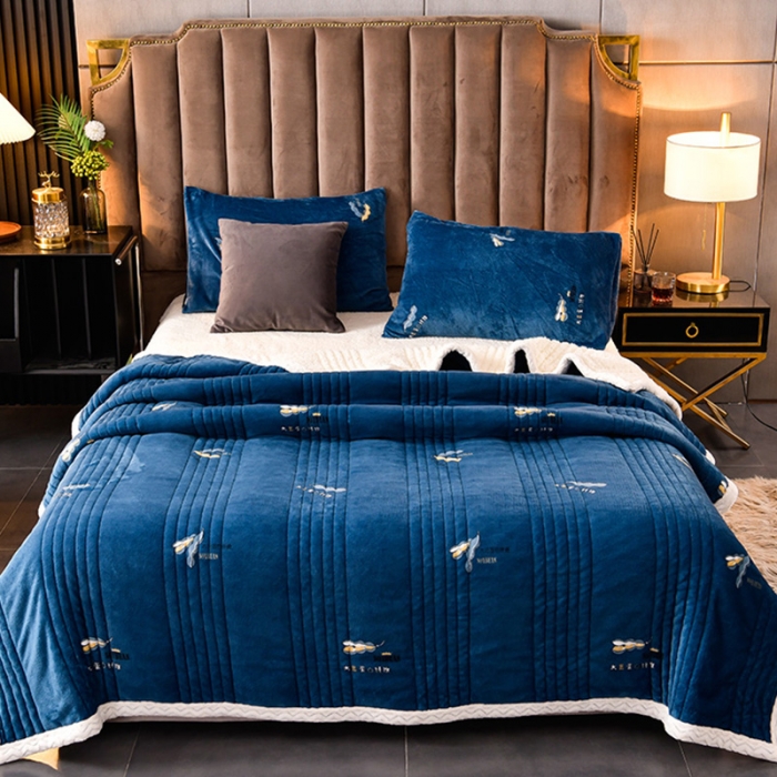 91家纺网 家纺一手货源 找家纺 圣楚 2024双面绒羊羔绒牛奶绒毛毯多功能午睡毯盖毯直播 暖绒毯蓝