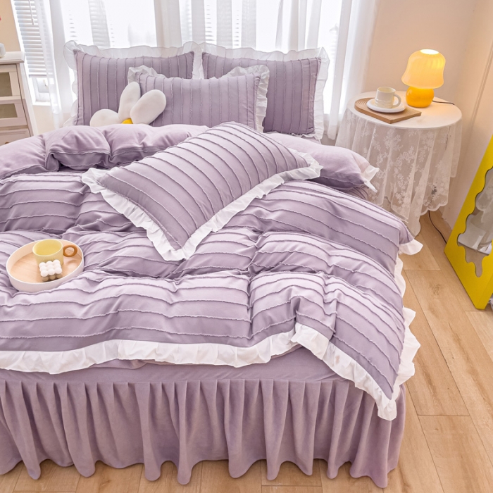 91家纺网 家纺一手货源 找家纺 绒兔兔 2022新款立体剪花牛奶绒四件套 华丽紫