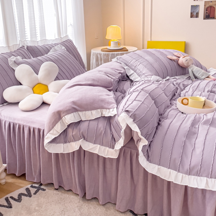 91家纺网 家纺一手货源 找家纺 绒兔兔 2022新款立体剪花牛奶绒四件套 华丽紫