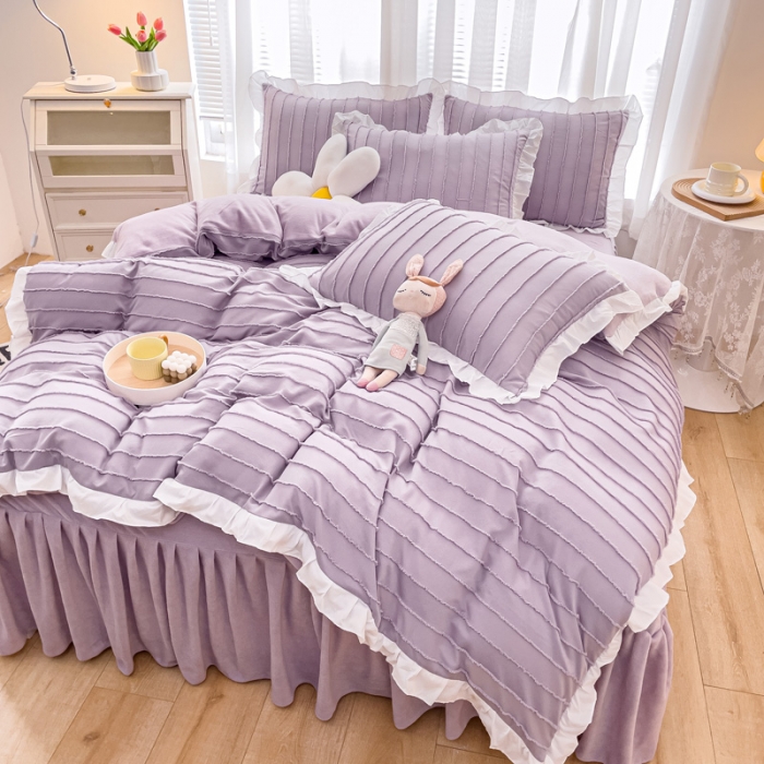 91家纺网 家纺一手货源 找家纺 绒兔兔 2022新款立体剪花牛奶绒四件套 华丽紫