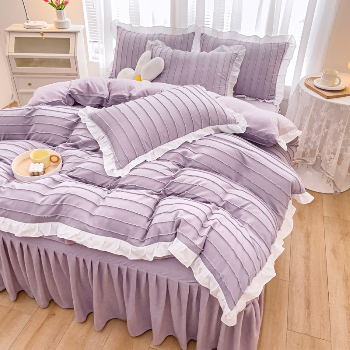 91家纺网 家纺一手货源 找家纺 绒兔兔 2022新款立体剪花牛奶绒四件套 华丽紫