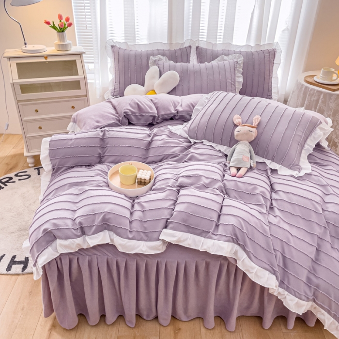 91家纺网 家纺一手货源 找家纺 绒兔兔 2022新款立体剪花牛奶绒四件套 华丽紫