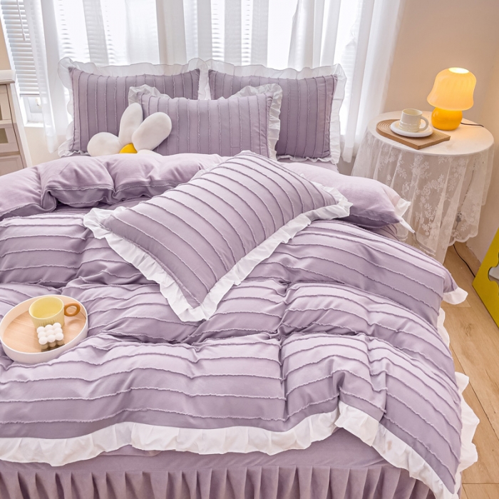 91家纺网 家纺一手货源 找家纺 绒兔兔 2022新款立体剪花牛奶绒四件套 华丽紫