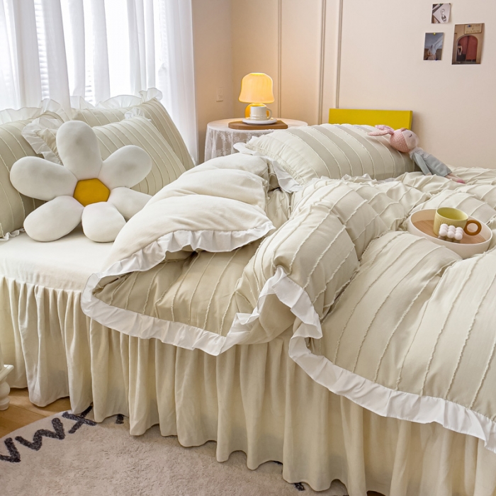 91家纺网 家纺一手货源 找家纺 绒兔兔 2022新款立体剪花牛奶绒四件套 奶白