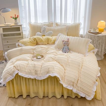 绒兔兔 2022新款立体剪花牛奶绒四件套 奶黄