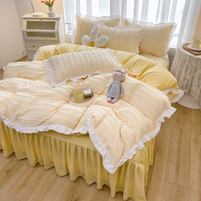 91家纺网 家纺一手货源 找家纺 绒兔兔 2022新款立体剪花牛奶绒四件套 奶黄