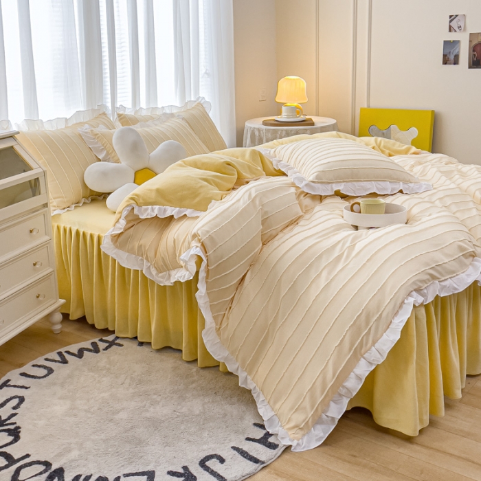 91家纺网 家纺一手货源 找家纺 绒兔兔 2022新款立体剪花牛奶绒四件套 奶黄