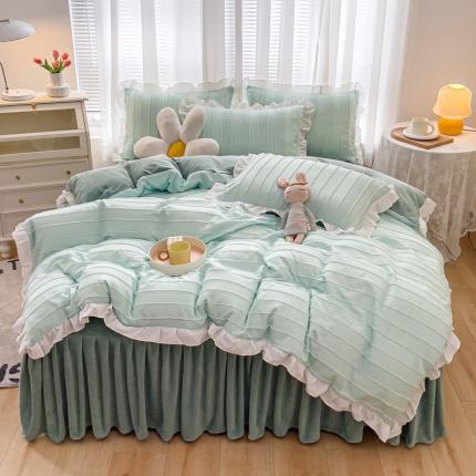 绒兔兔 2022新款立体剪花牛奶绒四件套 奶绿