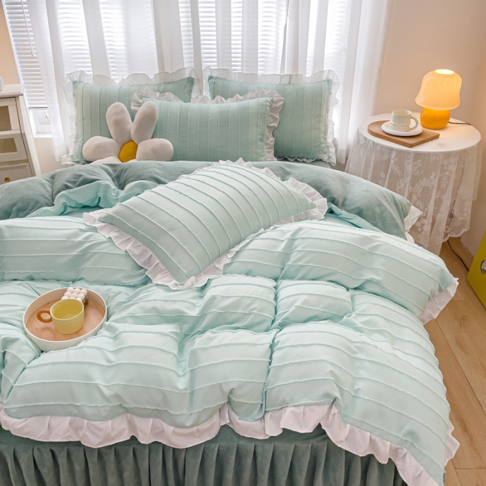 91家纺网 家纺一手货源 找家纺 绒兔兔 2022新款立体剪花牛奶绒四件套 奶绿