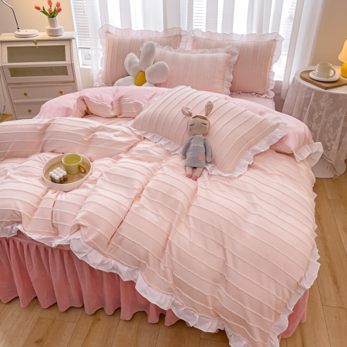 91家纺网 家纺一手货源 找家纺 绒兔兔 2022新款立体剪花牛奶绒四件套 蔷薇粉