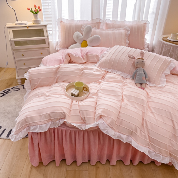 91家纺网 家纺一手货源 找家纺 绒兔兔 2022新款立体剪花牛奶绒四件套 蔷薇粉