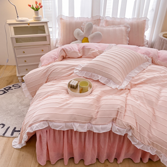 91家纺网 家纺一手货源 找家纺 绒兔兔 2022新款立体剪花牛奶绒四件套 蔷薇粉