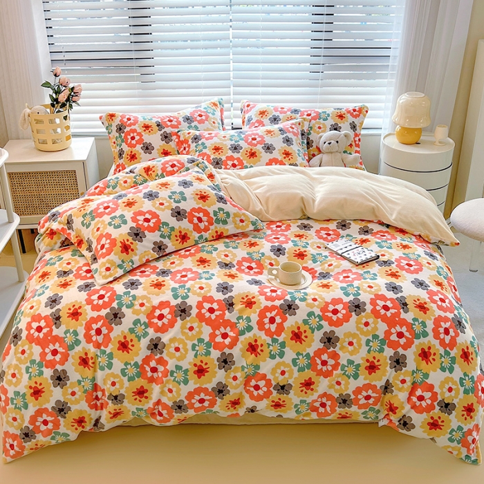 91家纺网 家纺一手货源 找家纺 兄弟坊 2022新款牛奶绒印花四件套-浅碎时光