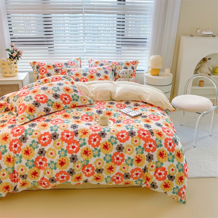 91家纺网 家纺一手货源 找家纺 兄弟坊 2022新款牛奶绒印花四件套-浅碎时光