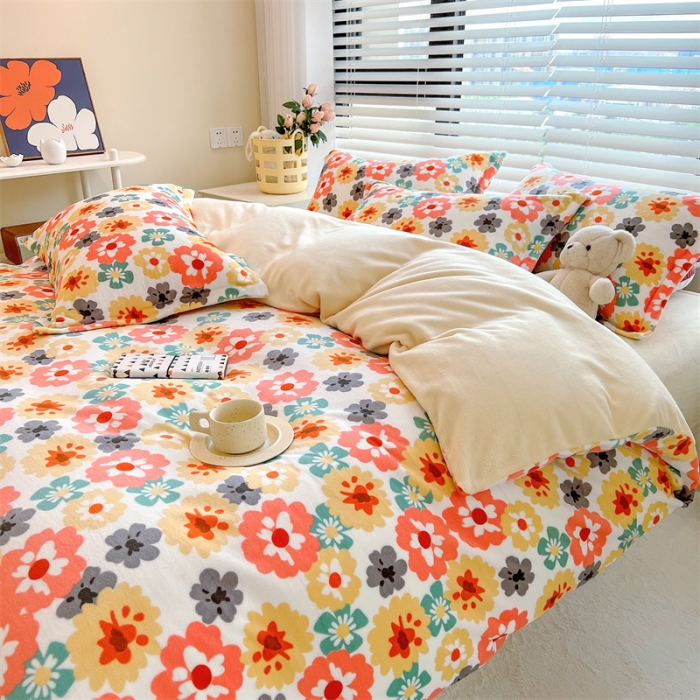 91家纺网 家纺一手货源 找家纺 兄弟坊 2022新款牛奶绒印花四件套-浅碎时光