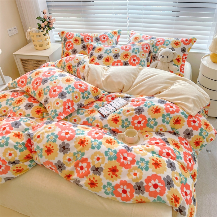 91家纺网 家纺一手货源 找家纺 兄弟坊 2022新款牛奶绒印花四件套-浅碎时光