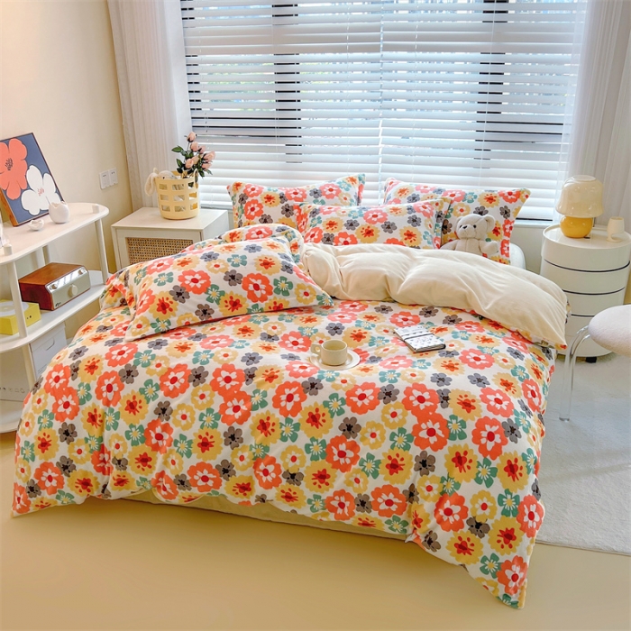 91家纺网 家纺一手货源 找家纺 兄弟坊 2022新款牛奶绒印花四件套-浅碎时光