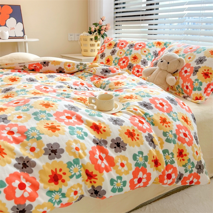 91家纺网 家纺一手货源 找家纺 兄弟坊 2022新款牛奶绒印花四件套-浅碎时光