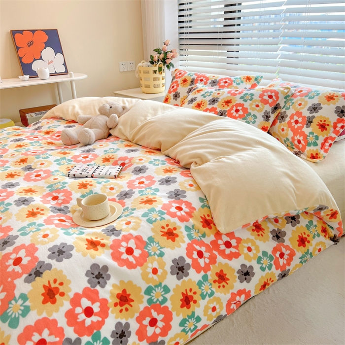 91家纺网 家纺一手货源 找家纺 兄弟坊 2022新款牛奶绒印花四件套-浅碎时光