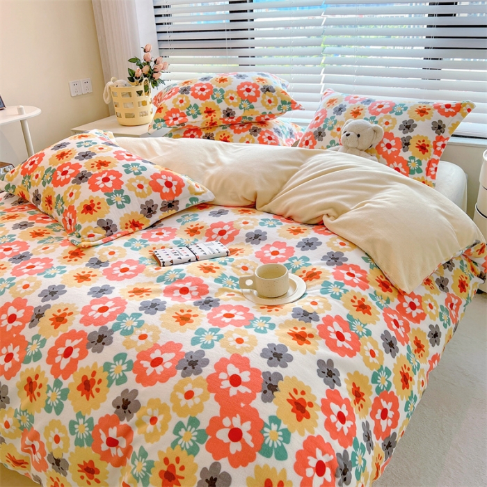 91家纺网 家纺一手货源 找家纺 兄弟坊 2022新款牛奶绒印花四件套-浅碎时光