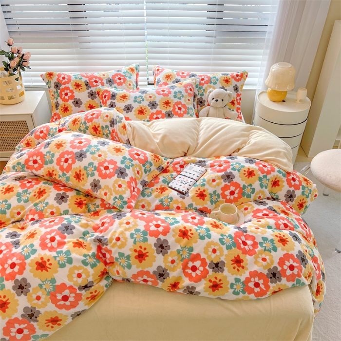 91家纺网 家纺一手货源 找家纺 兄弟坊 2022新款牛奶绒印花四件套-浅碎时光