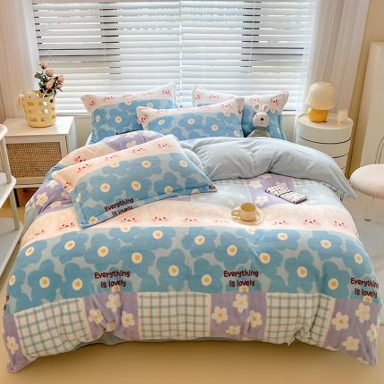 91家纺网 家纺一手货源 找家纺 兄弟坊 2022新款牛奶绒印花四件套-清新之恋