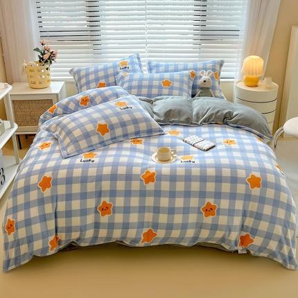 91家纺网 家纺一手货源 找家纺 兄弟坊 2022新款牛奶绒印花四件套幸运星