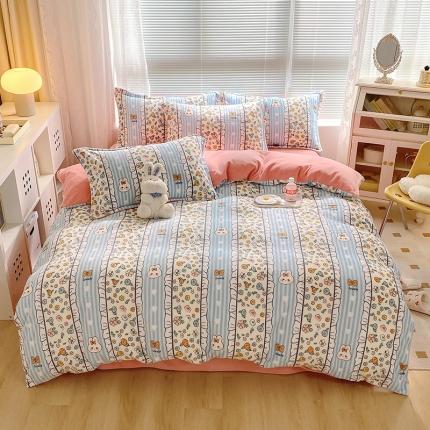 91家纺网 家纺一手货源 找家纺 百寐 2021新款牛奶绒印花四件套 花颜兰