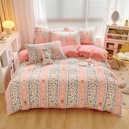 91家纺网 家纺一手货源 找家纺 百寐 2021新款牛奶绒印花四件套 花颜粉