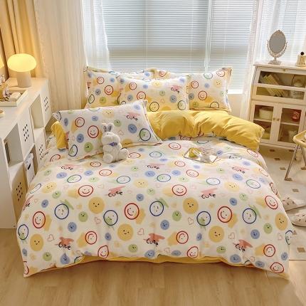 91家纺网 家纺一手货源 找家纺 百寐 2021新款牛奶绒印花四件套 微笑