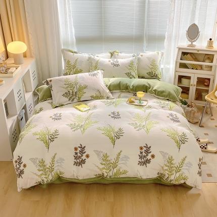 91家纺网 家纺一手货源 找家纺 百寐 2021新款牛奶绒印花四件套 仙草