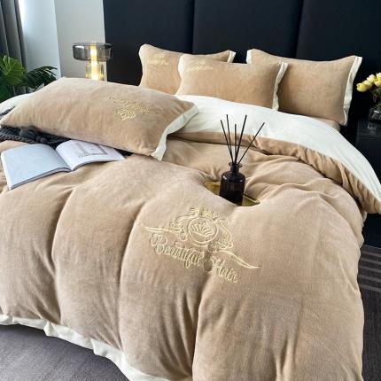 91家纺网 家纺一手货源 找家纺 铠畅 2022年新款冬季爆款牛奶绒绒四件套 皇冠-咖