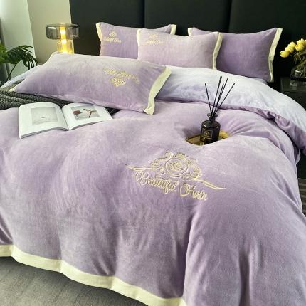 91家纺网 家纺一手货源 找家纺 铠畅 2022年新款冬季爆款牛奶绒绒四件套 皇冠-紫