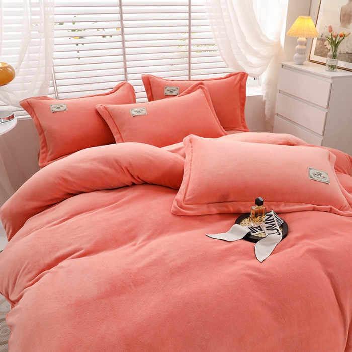 91家纺网 家纺一手货源 找家纺 优姿2022新款9斤重牛奶棉床裙款四件套 香妃桔