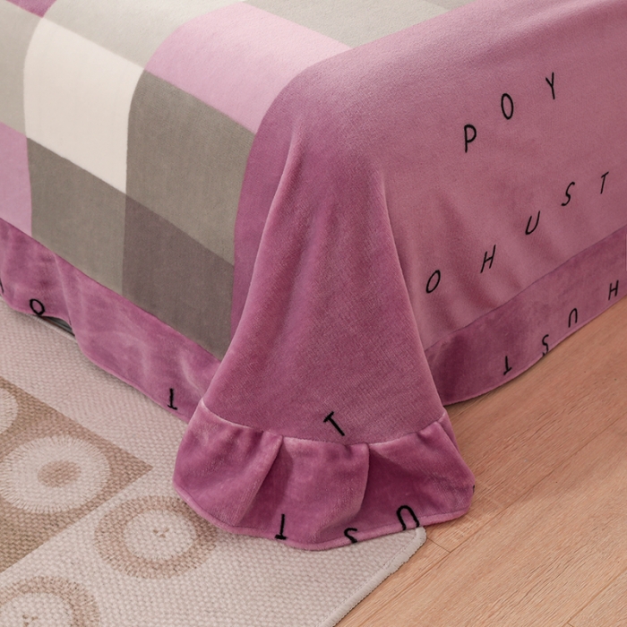 91家纺网 家纺一手货源 找家纺 优姿2022新款9斤重牛奶棉床裙款四件套 彩虹格