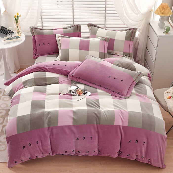 91家纺网 家纺一手货源 找家纺 优姿2022新款9斤重牛奶棉床裙款四件套 彩虹格