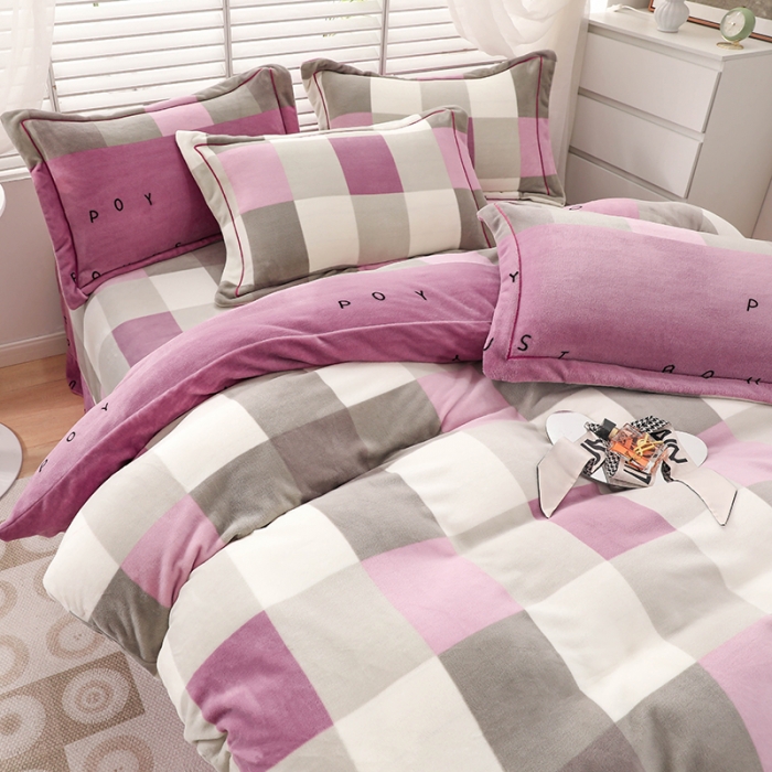 91家纺网 家纺一手货源 找家纺 优姿2022新款9斤重牛奶棉床裙款四件套 彩虹格