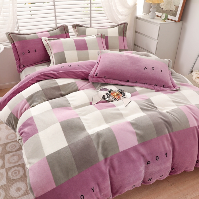 91家纺网 家纺一手货源 找家纺 优姿2022新款9斤重牛奶棉床裙款四件套 彩虹格