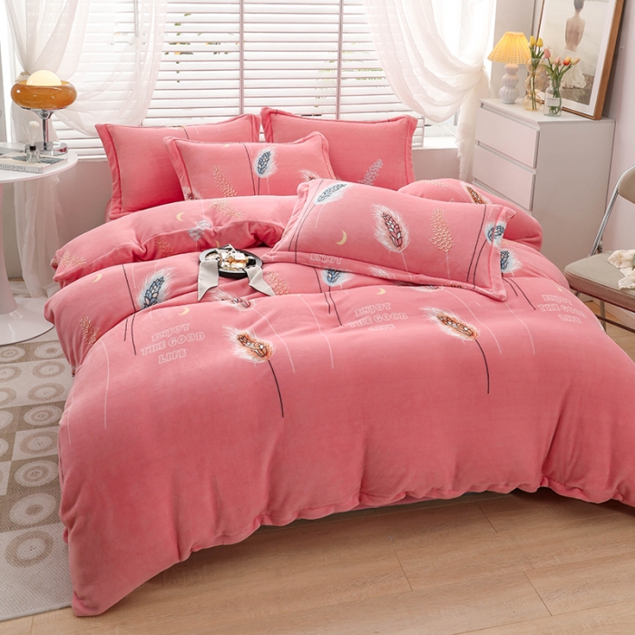 91家纺网 家纺一手货源 找家纺 优姿2022新款9斤重牛奶棉床裙款四件套 风吹麦浪