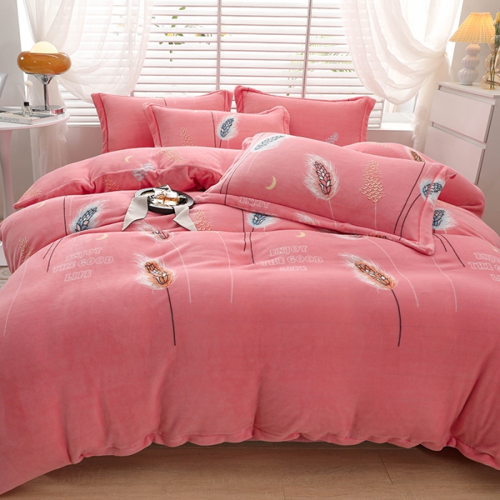 91家纺网 家纺一手货源 找家纺 优姿2022新款9斤重牛奶棉床裙款四件套 风吹麦浪