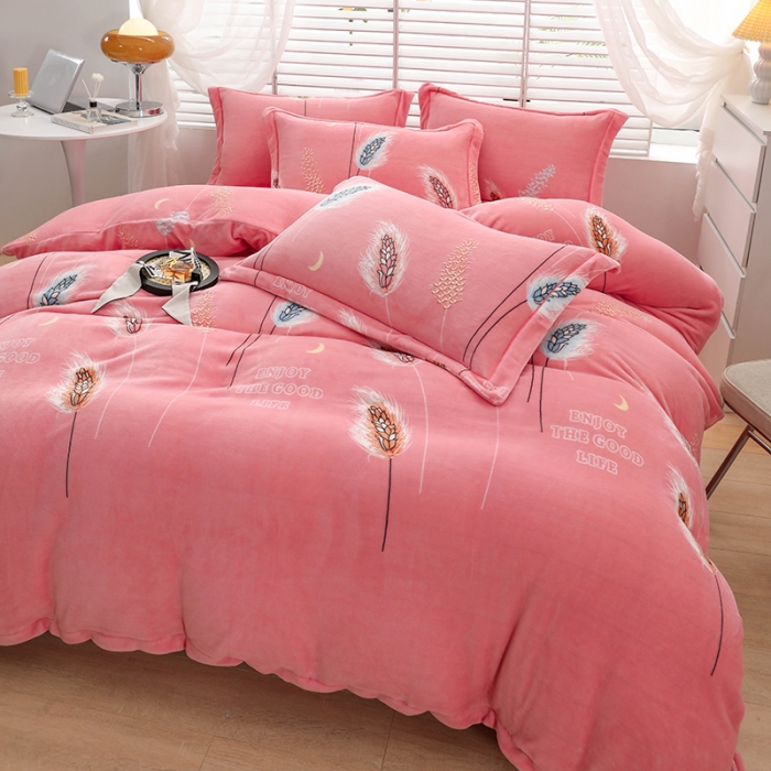 91家纺网 家纺一手货源 找家纺 优姿2022新款9斤重牛奶棉床裙款四件套 风吹麦浪