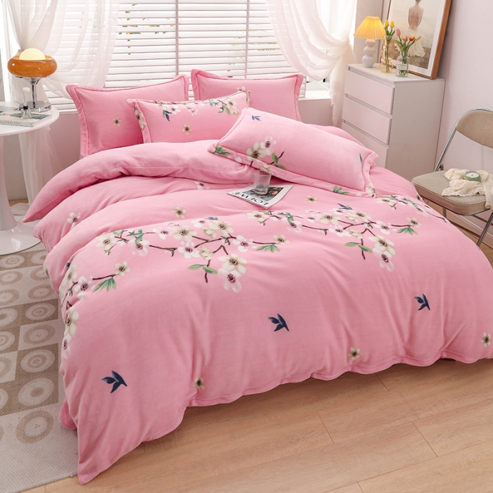 91家纺网 家纺一手货源 找家纺 优姿2022新款9斤重牛奶棉床裙款四件套 芙蓉海棠