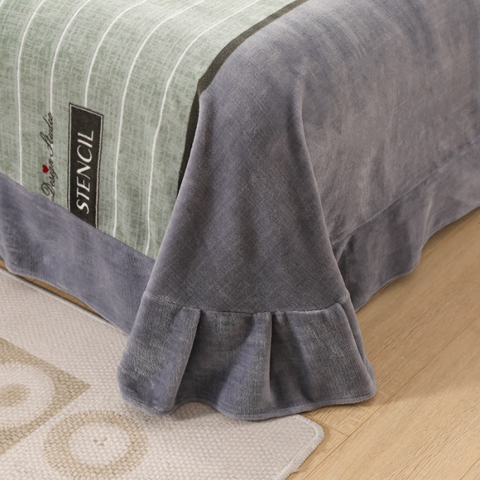 91家纺网 家纺一手货源 找家纺 优姿2022新款9斤重牛奶棉床裙款四件套 活力时光-绿