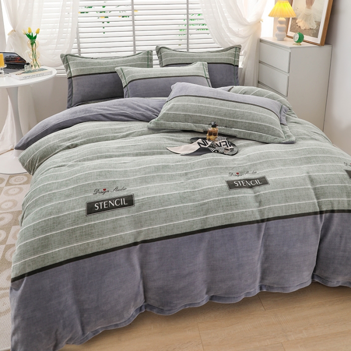 91家纺网 家纺一手货源 找家纺 优姿2022新款9斤重牛奶棉床裙款四件套 活力时光-绿