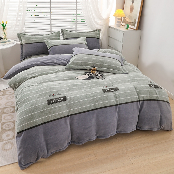 91家纺网 家纺一手货源 找家纺 优姿2022新款9斤重牛奶棉床裙款四件套 活力时光-绿